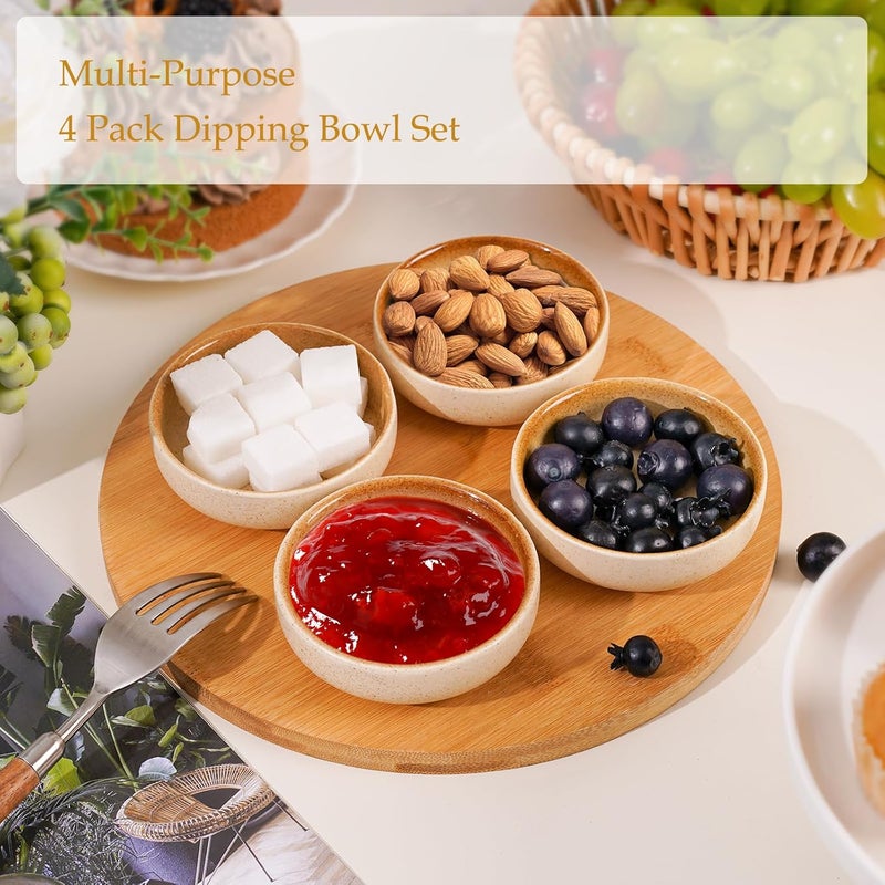 NUTRIUPS طقم 4 أطباق صلصة الصويا 2 أونصة أطباق غمس خزفية 3.65 بوصة أطباق صلصة الغمس أطباق صغيرة للأطباق الجانبية (ذهبي مصنفر) - Image 3